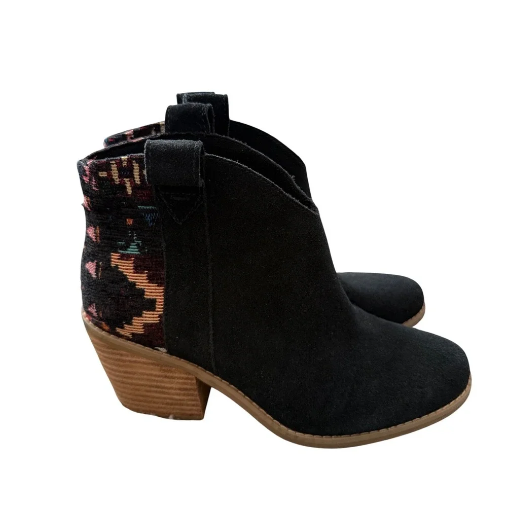 TOMS Marina Black Suede Tapestry Western Ankle Boots OrthoLite Size 6 NEW